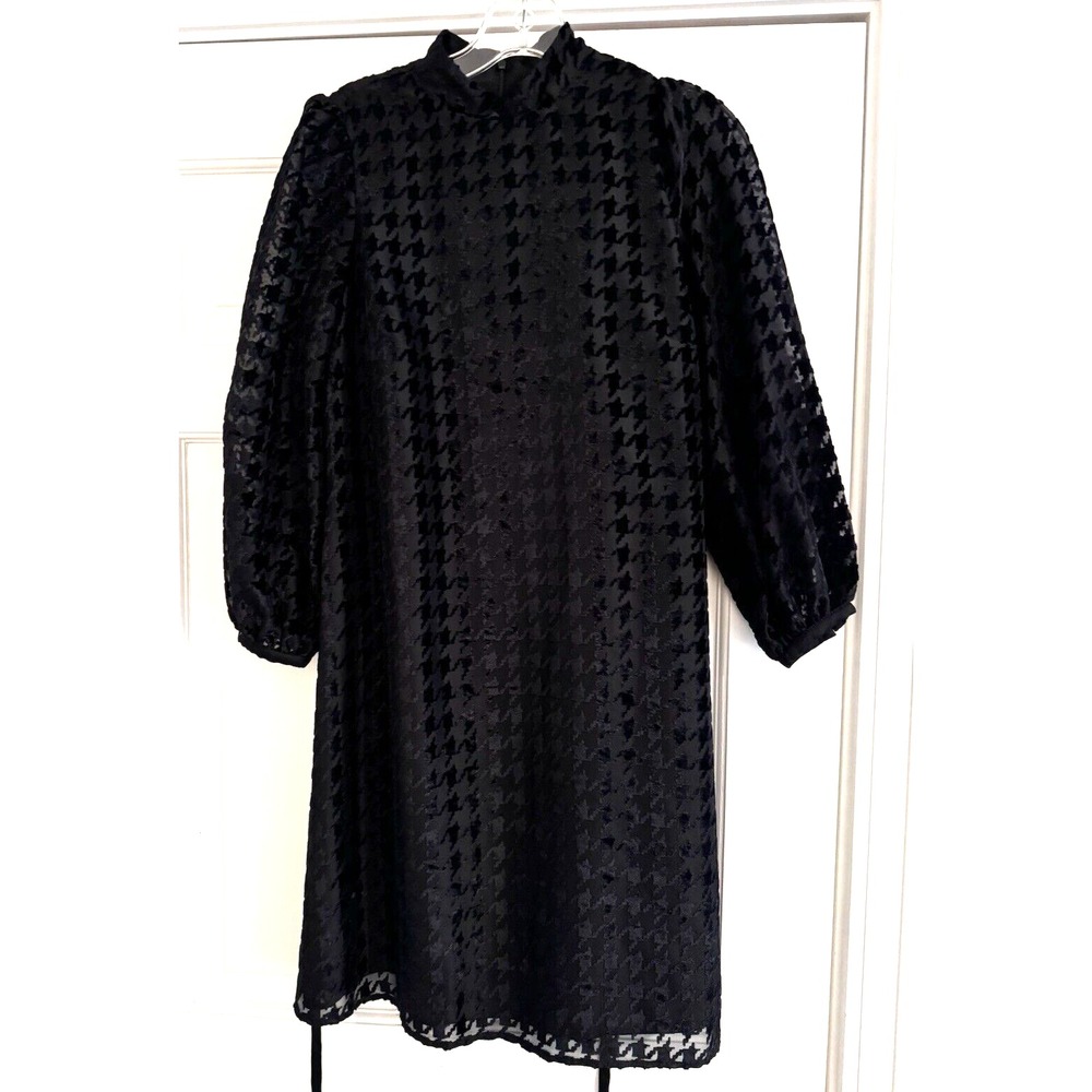 Ann Taylor — Petite Houndstooth Mock Neck Shift Dress, Size 2 - Picture 5 of 9